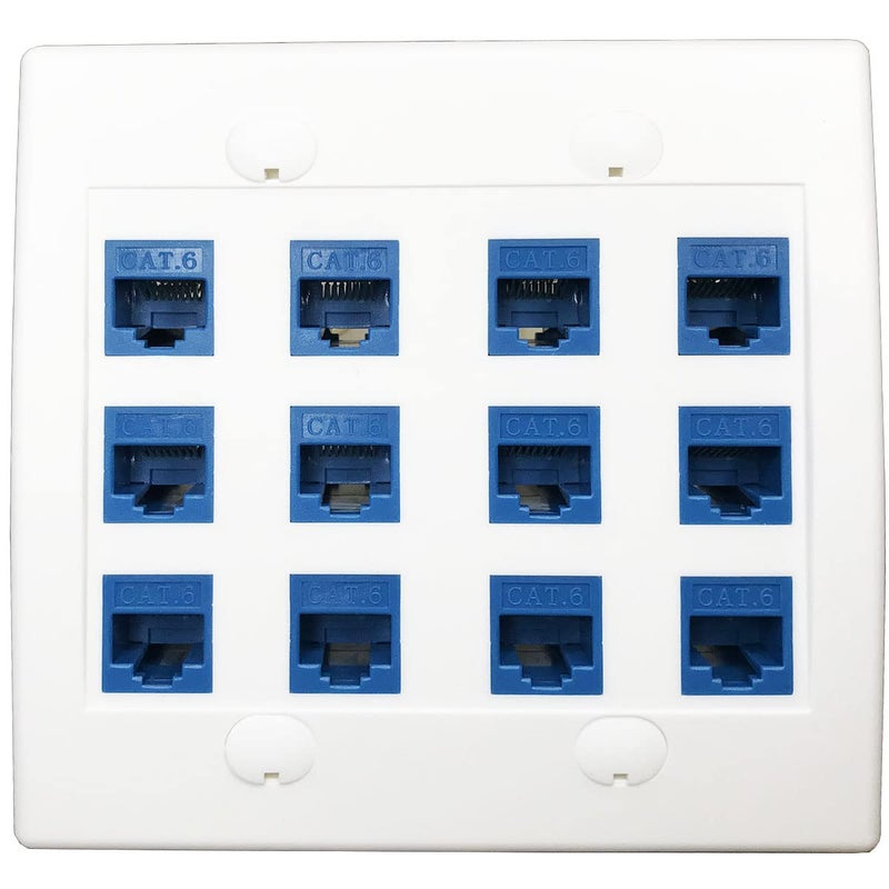 DIYTECH 12 Port Ethernet Wall Plate, Cat 6, Wall Outlet, RJ45 Female to Female Keystone Jacks - White - Image 2
